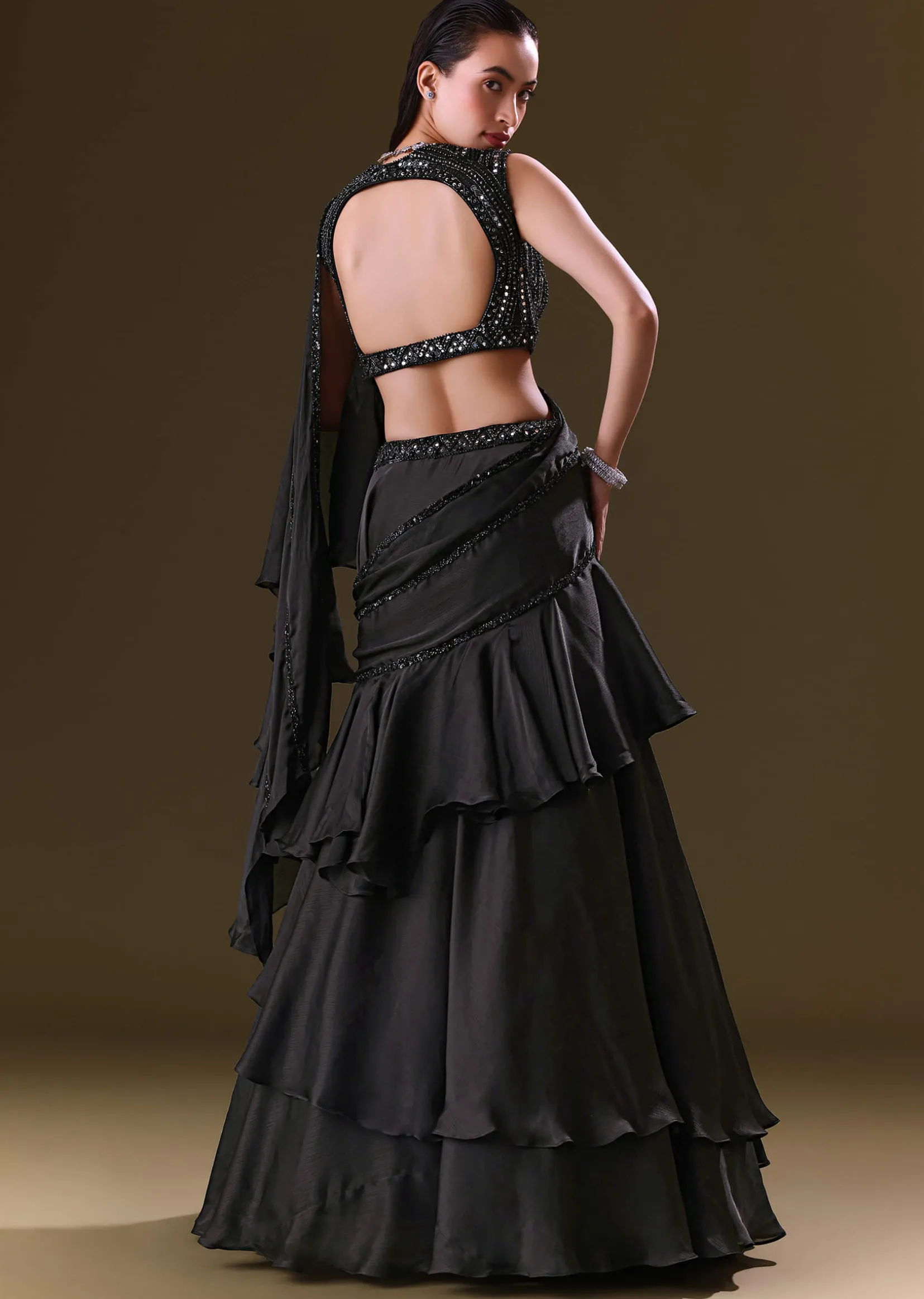 Black Lehenga Choli Set With Attached Dupatta