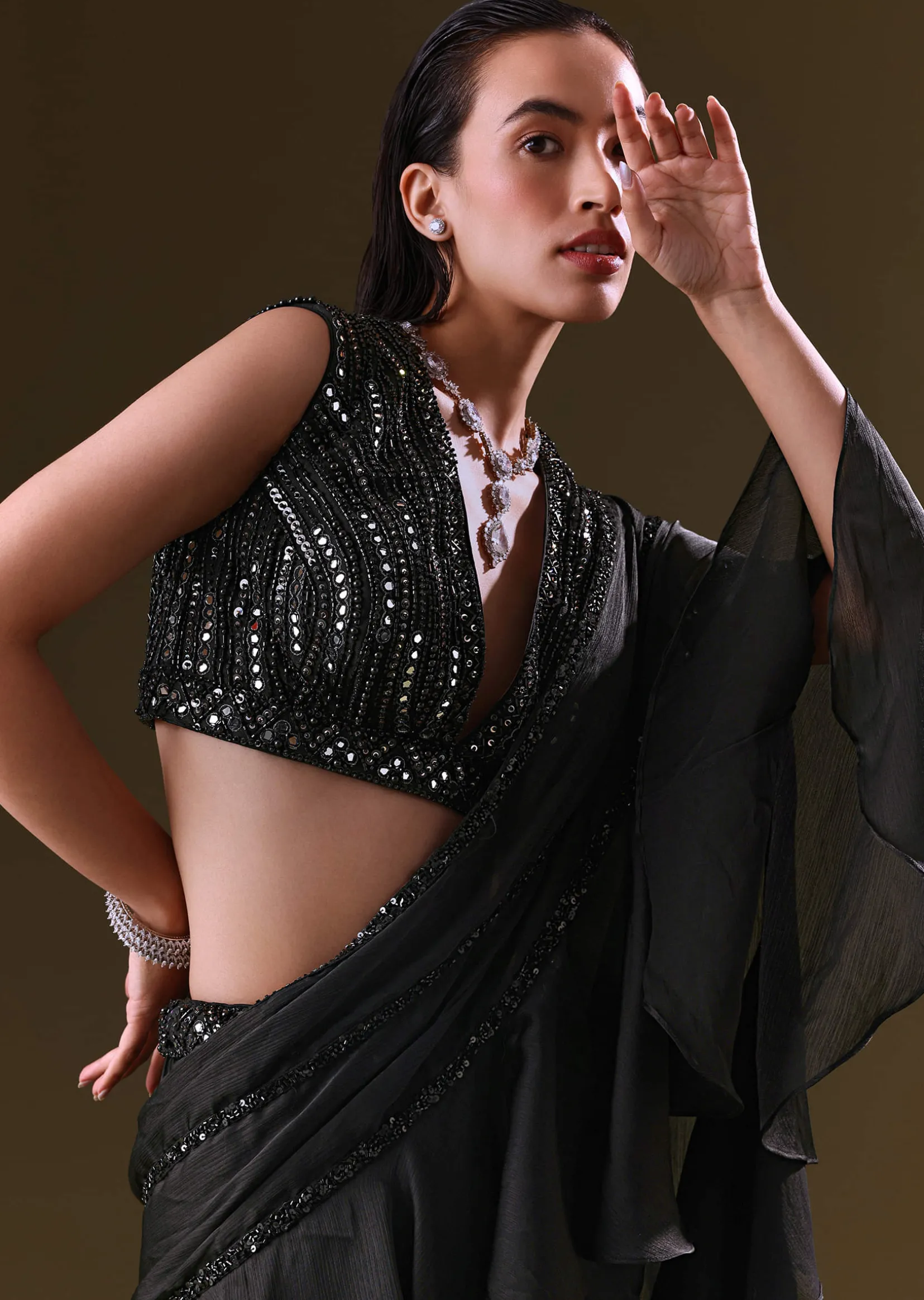 Black Lehenga Choli Set With Attached Dupatta