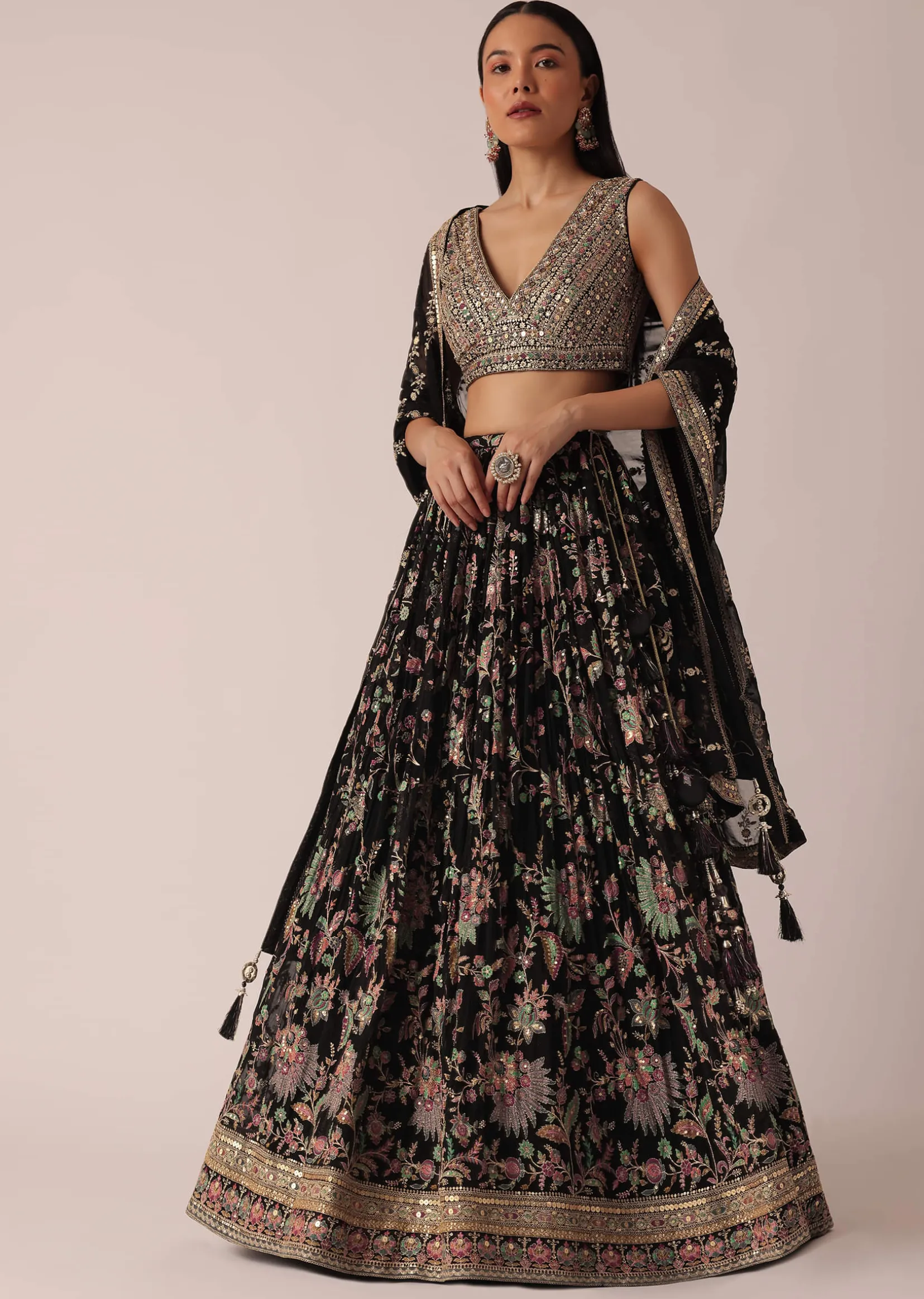 Black Lehenga Set With Sequin Work