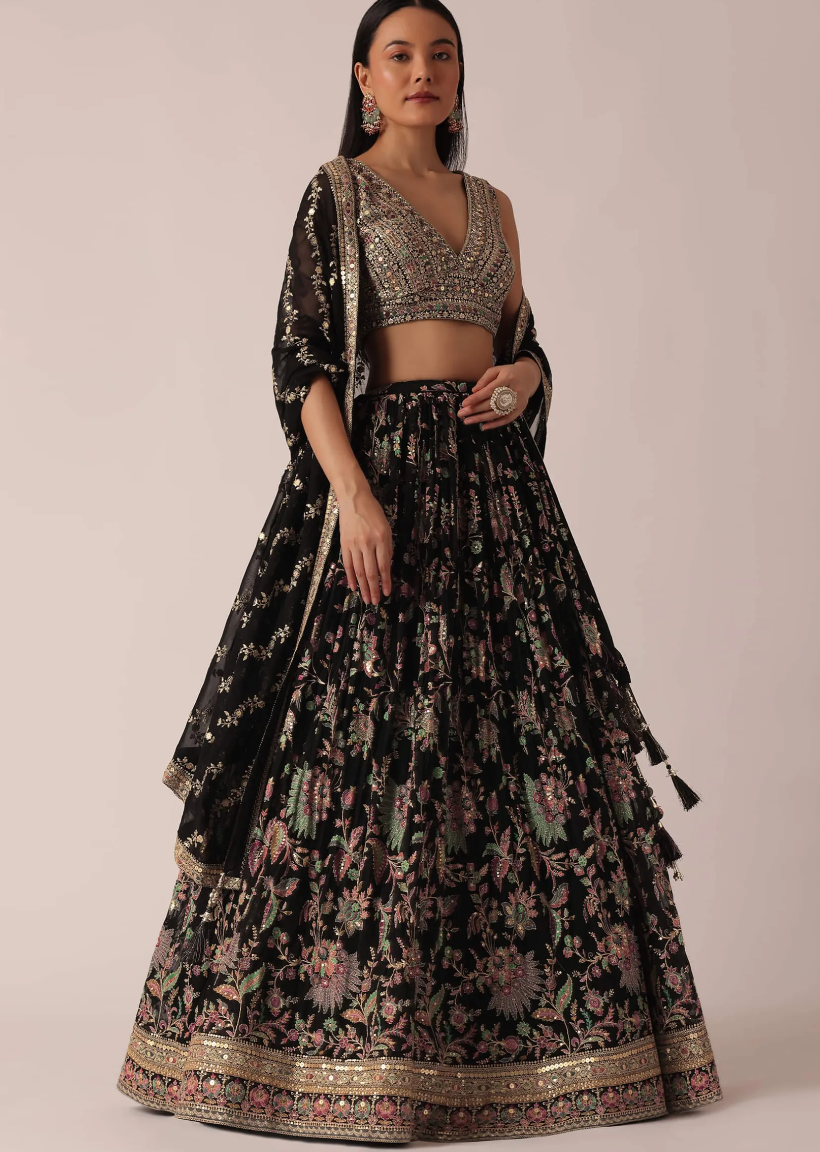 Black Lehenga Set With Sequin Work