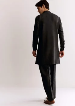Black Linen Kurta Set With Embroidery