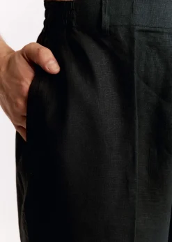 Black Linen Kurta Set With Embroidery