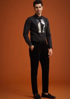 Black Micro Velvet Cutdana Embellished Tuxedo Set