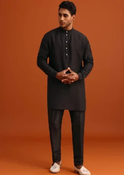 Black Mirror Embellished Jacket And Kurta Set