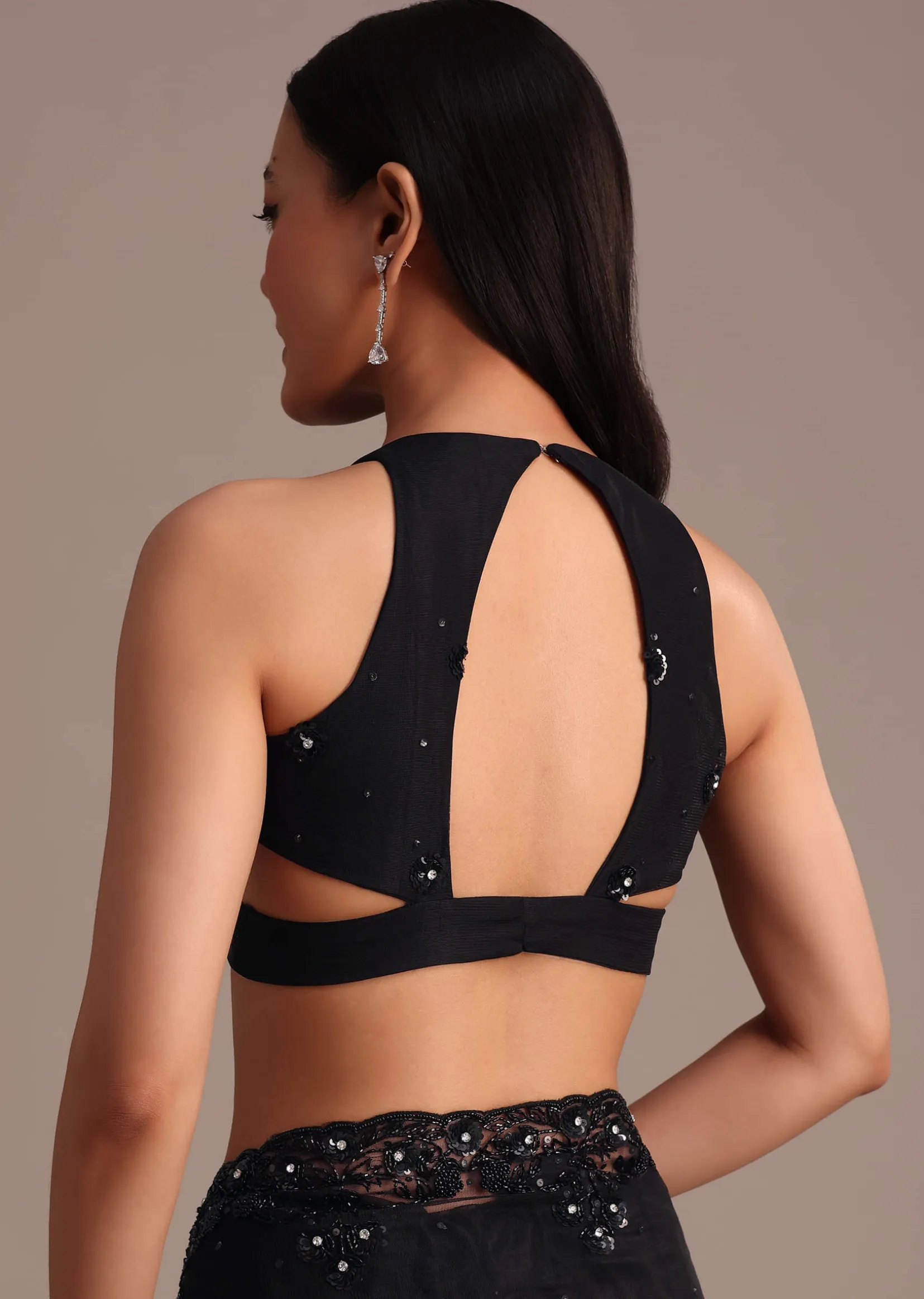 Black Net Embroidered Saree With Cutdana And Sequin Work