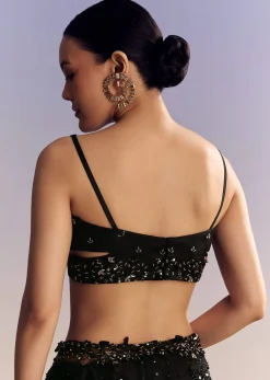 Black Net Saree With Golden Sequins And Cutdana Embroidery