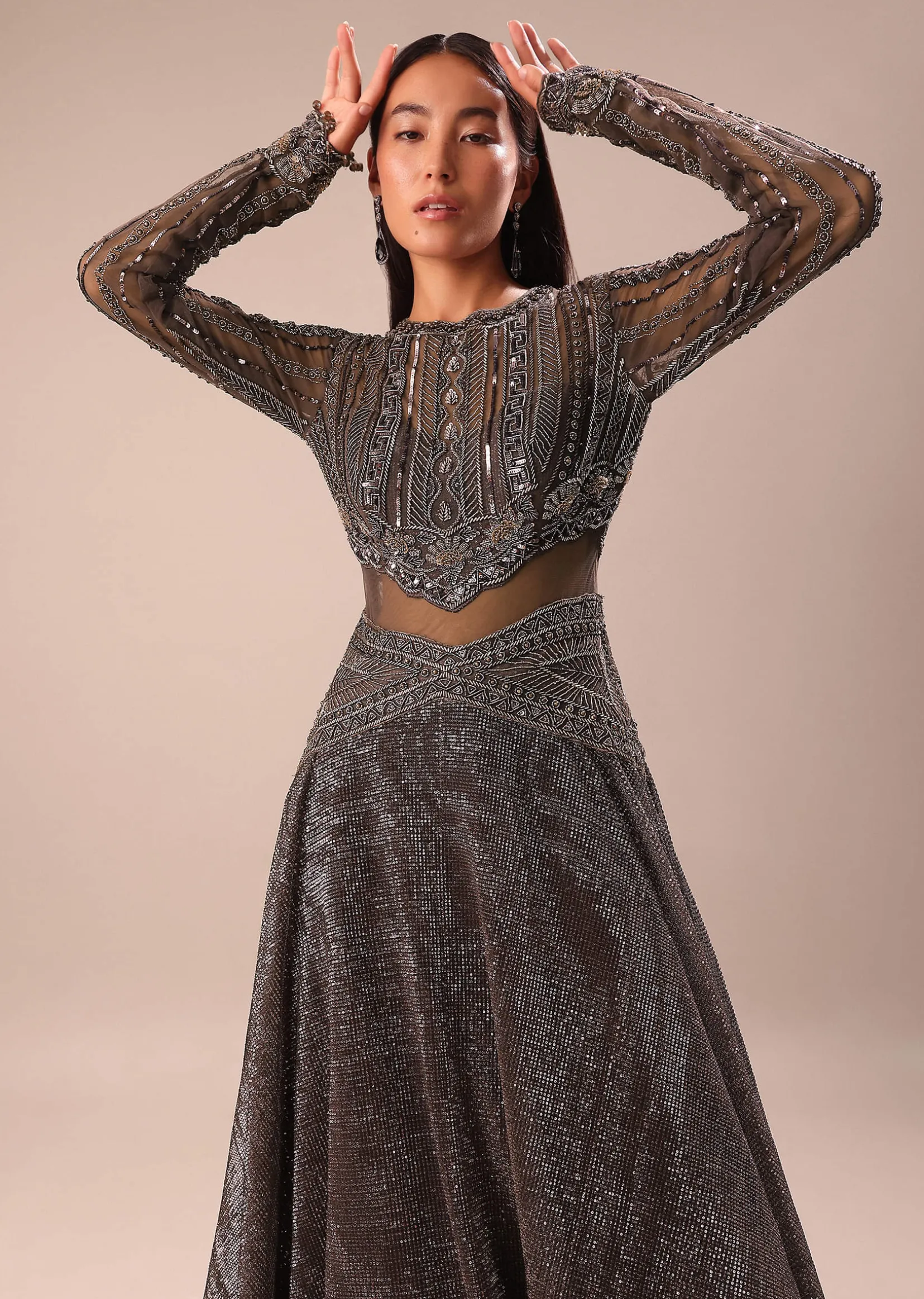 Black Ombre Embroidered Net Gown