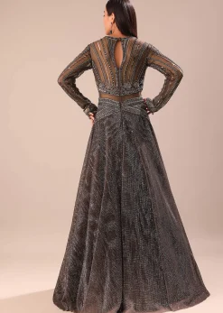 Black Ombre Embroidered Net Gown