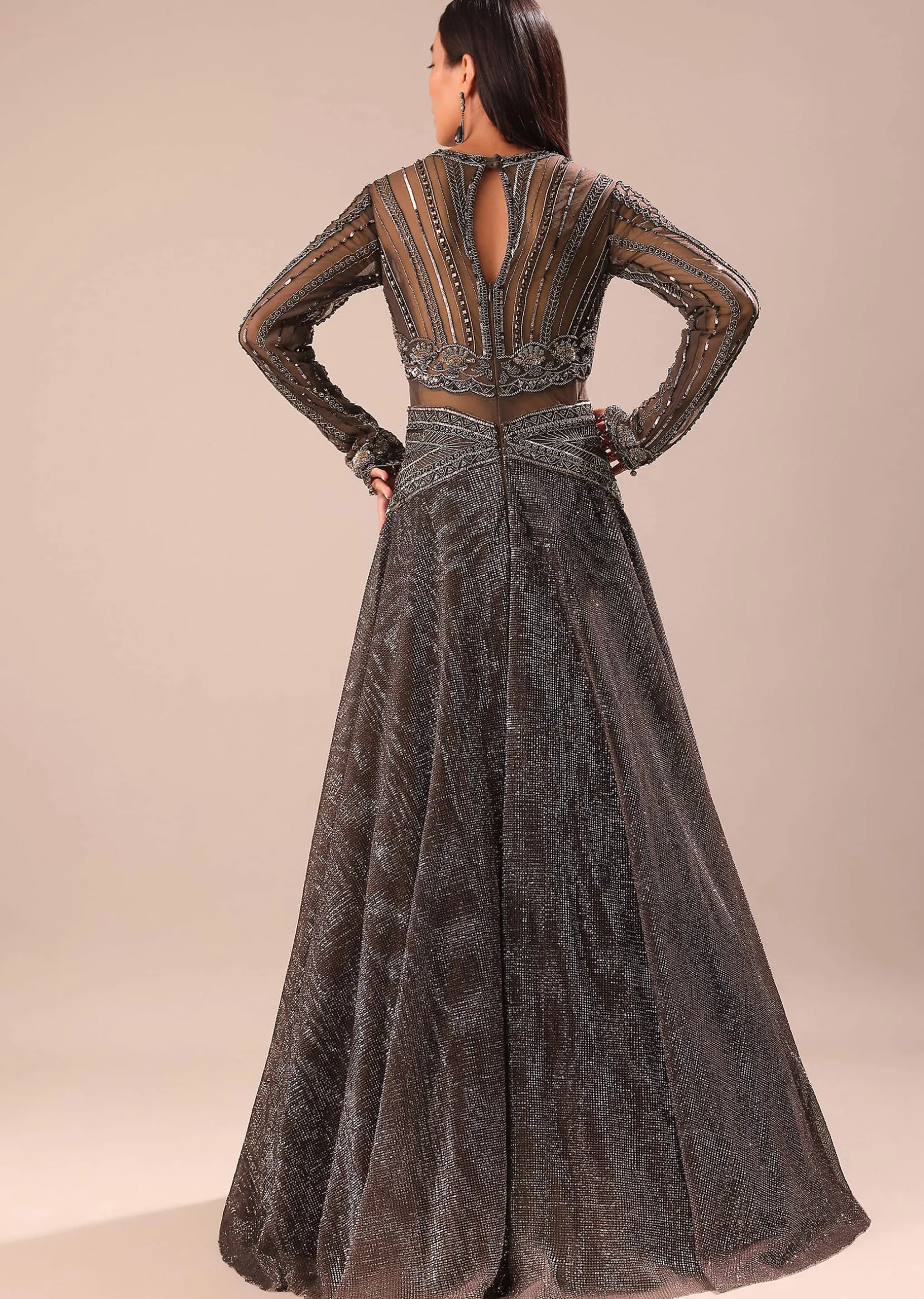 Black Ombre Embroidered Net Gown