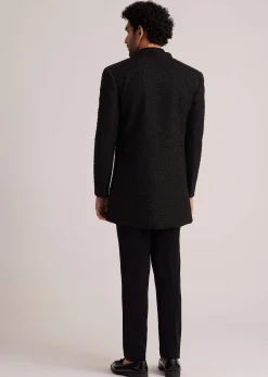 Black Open Jacket Set With Bead Embroidery