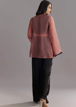 Black Organza Jacket and Satin Dhoti Palazzo Set With Zardosi Embroidery