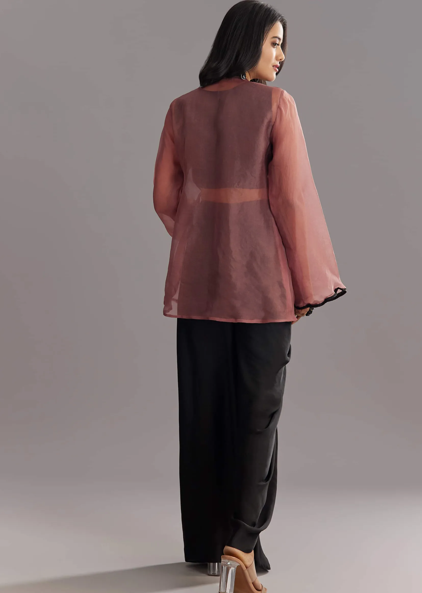 Black Organza Jacket and Satin Dhoti Palazzo Set With Zardosi Embroidery