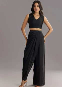 Black Organza Jacket and Satin Dhoti Palazzo Set With Zardosi Embroidery