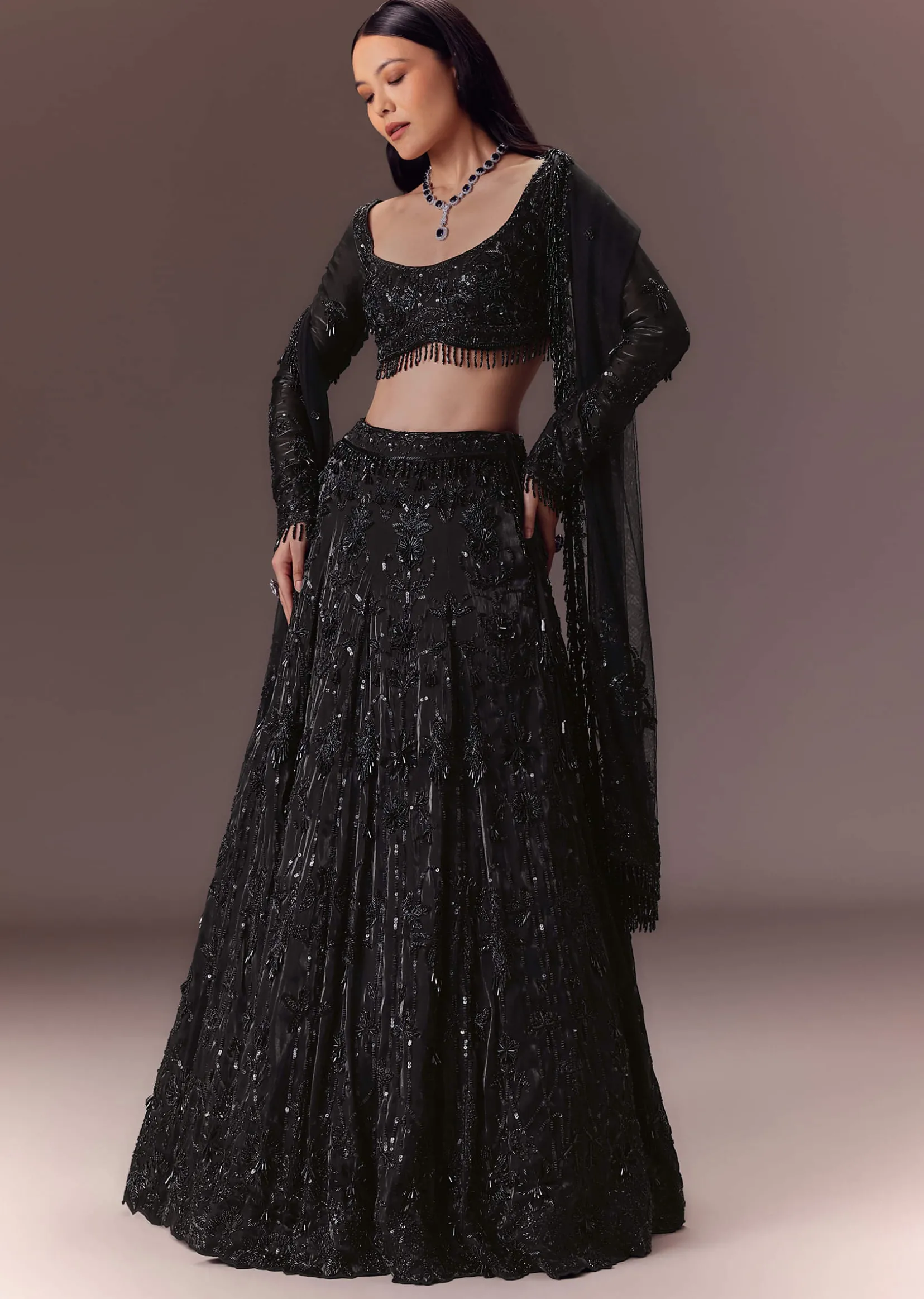 Black Organza Lehenga Set