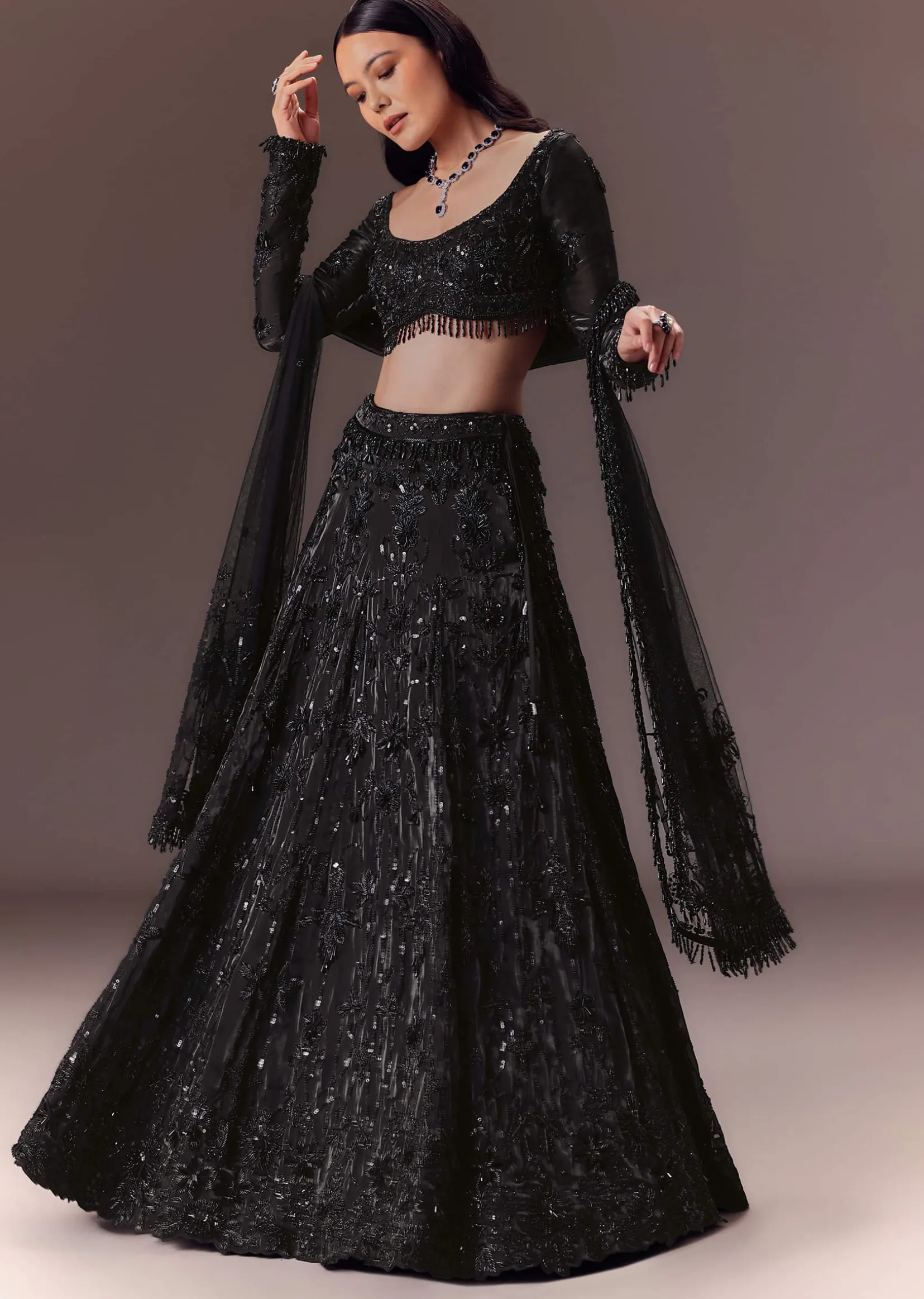 Black Organza Lehenga Set