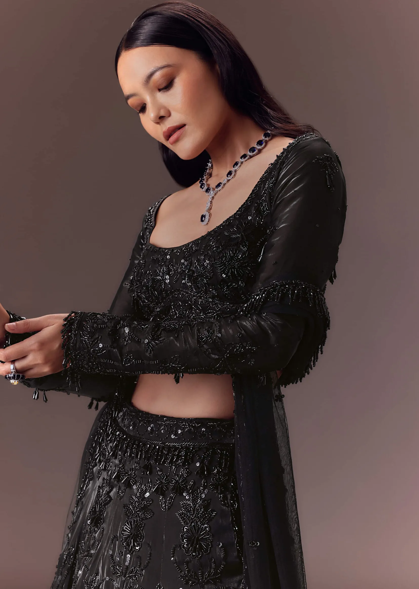 Black Organza Lehenga Set
