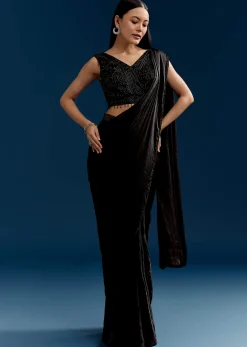 Black Organza Saree With Embroidered Cut Dana Blouse