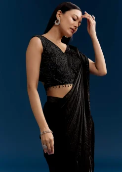 Black Organza Saree With Embroidered Cut Dana Blouse