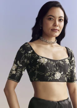 Black Organza Saree With All Over Floral Jaal Embroidery