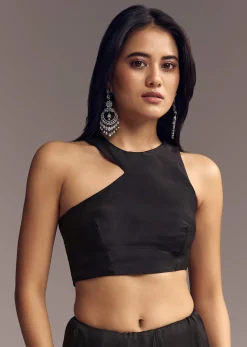 Black Organza Saree With Beaded Geometric Embroidery
