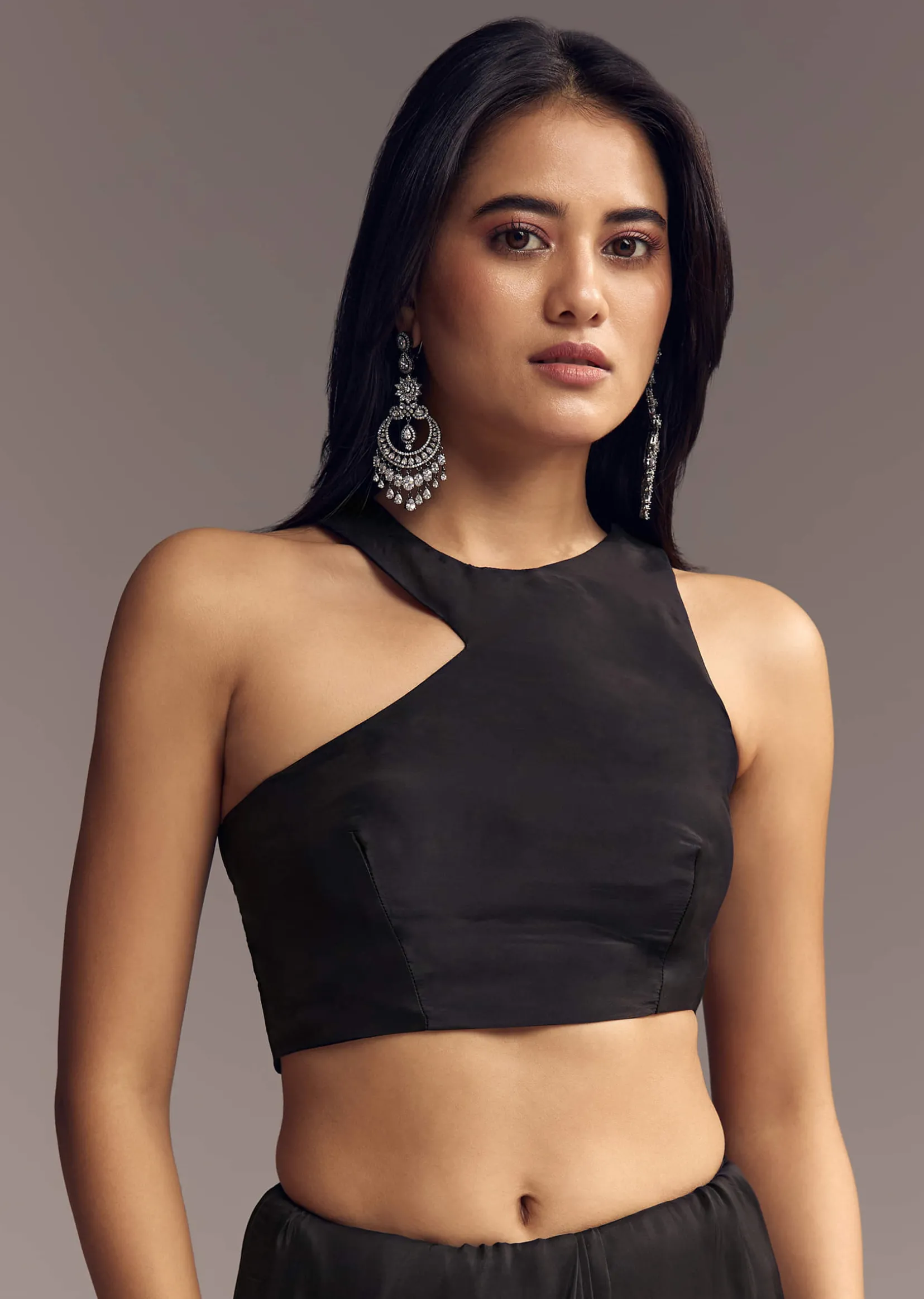 Black Organza Saree With Beaded Geometric Embroidery