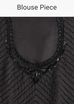 Black Organza Saree With Beaded Geometric Embroidery