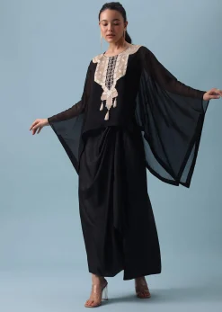 Black Organza Top And Dhoti Set with Zari Work