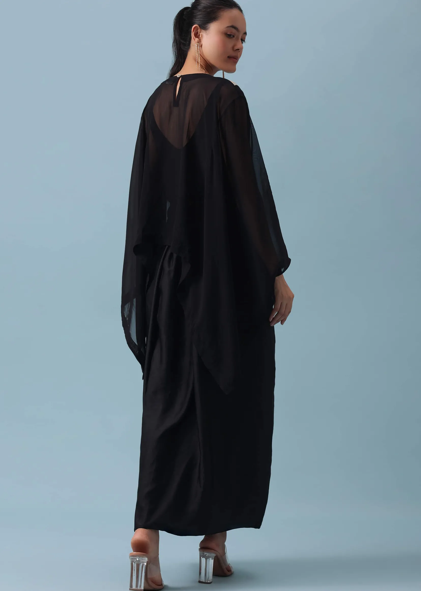 Black Organza Top And Dhoti Set with Zari Work