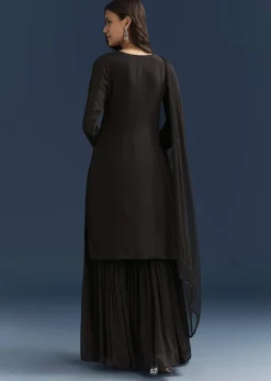 Black Pakistani Palazzo Suit With Sequins Embellished Kurta And Dupatta