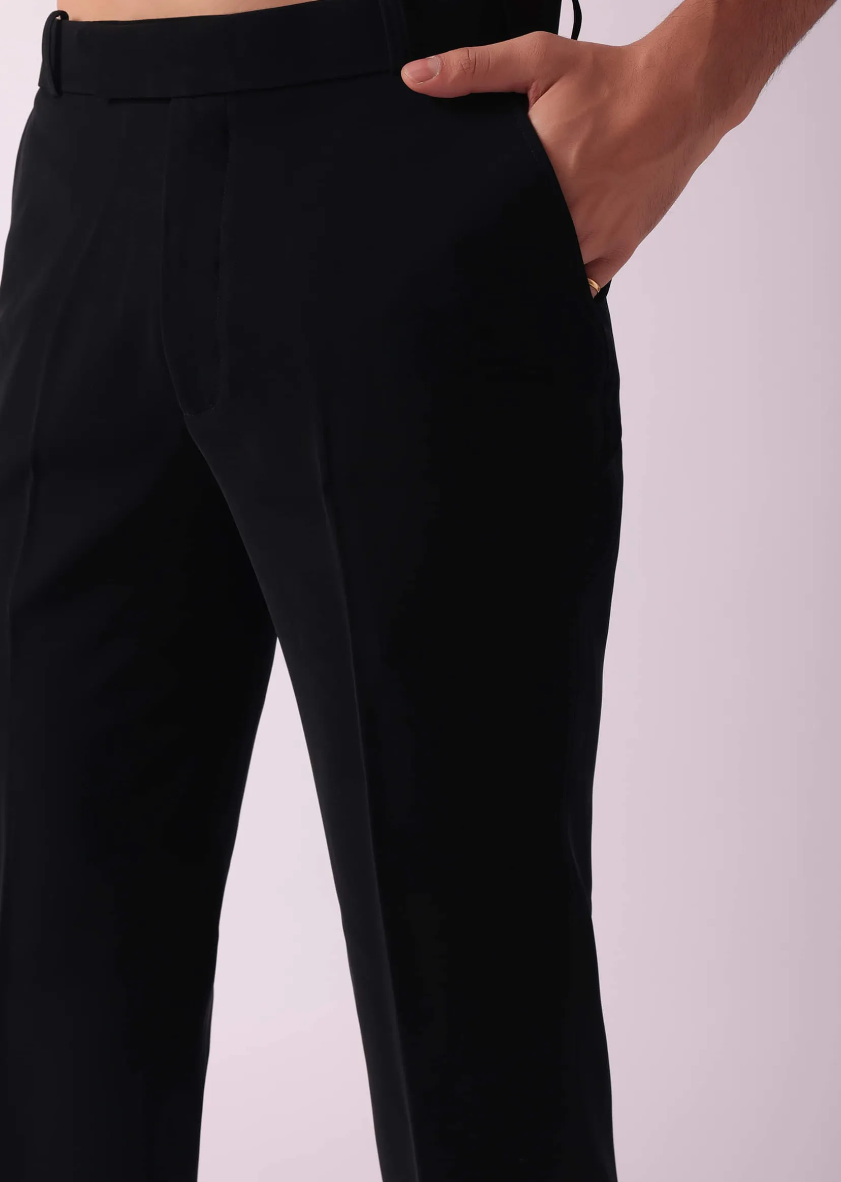 Black Patterned Indowestern Set In Suiting Fabric