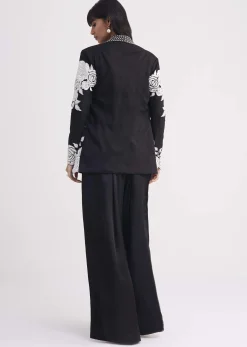 Black Pintuck Croptop Set With Blazer Style Jacket