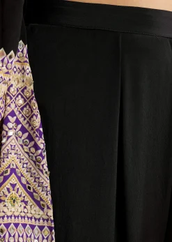 Black Printed Border Anarkali Set With Palazzo And Dupatta