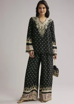 Black Printed Co Ord Set With Kurta And Palazzo