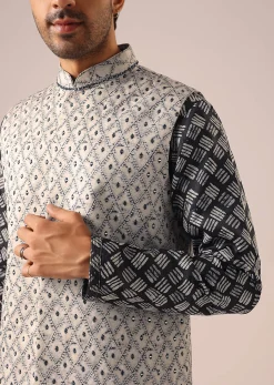 Black Printed Jacket And Kurta Set