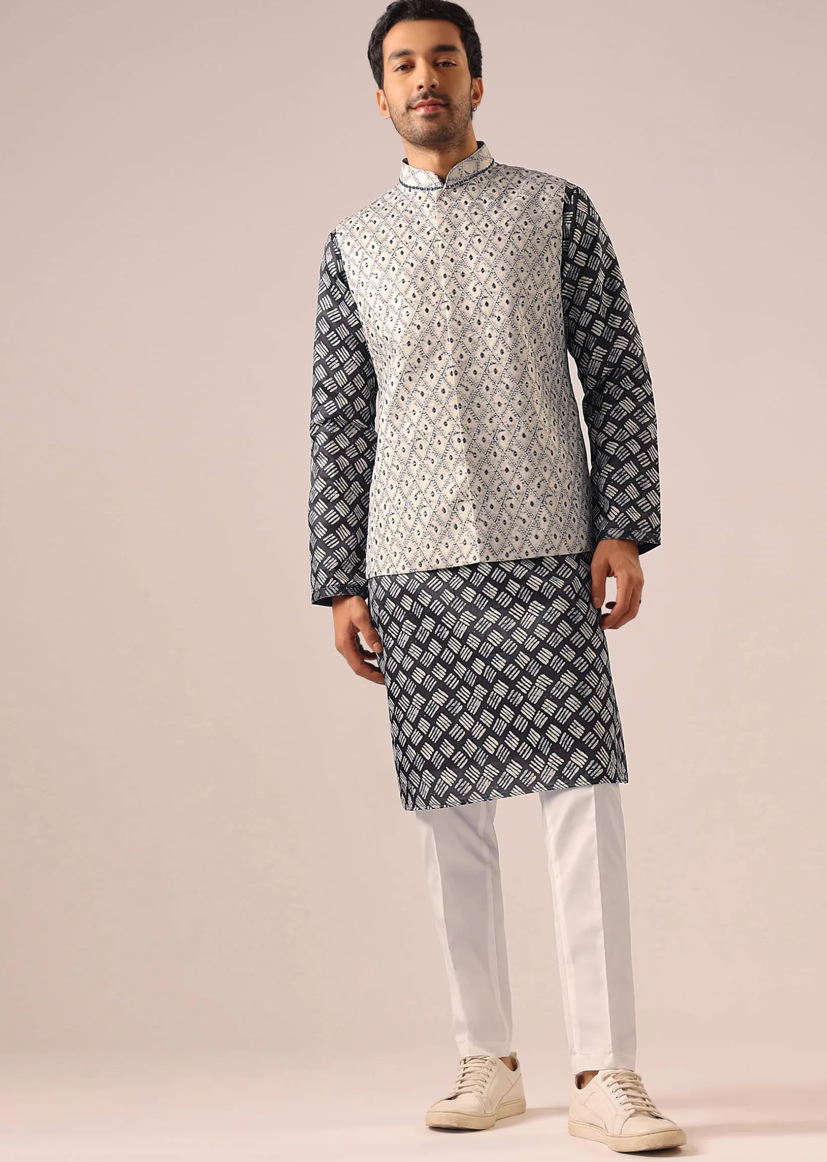 Black Printed Jacket And Kurta Set