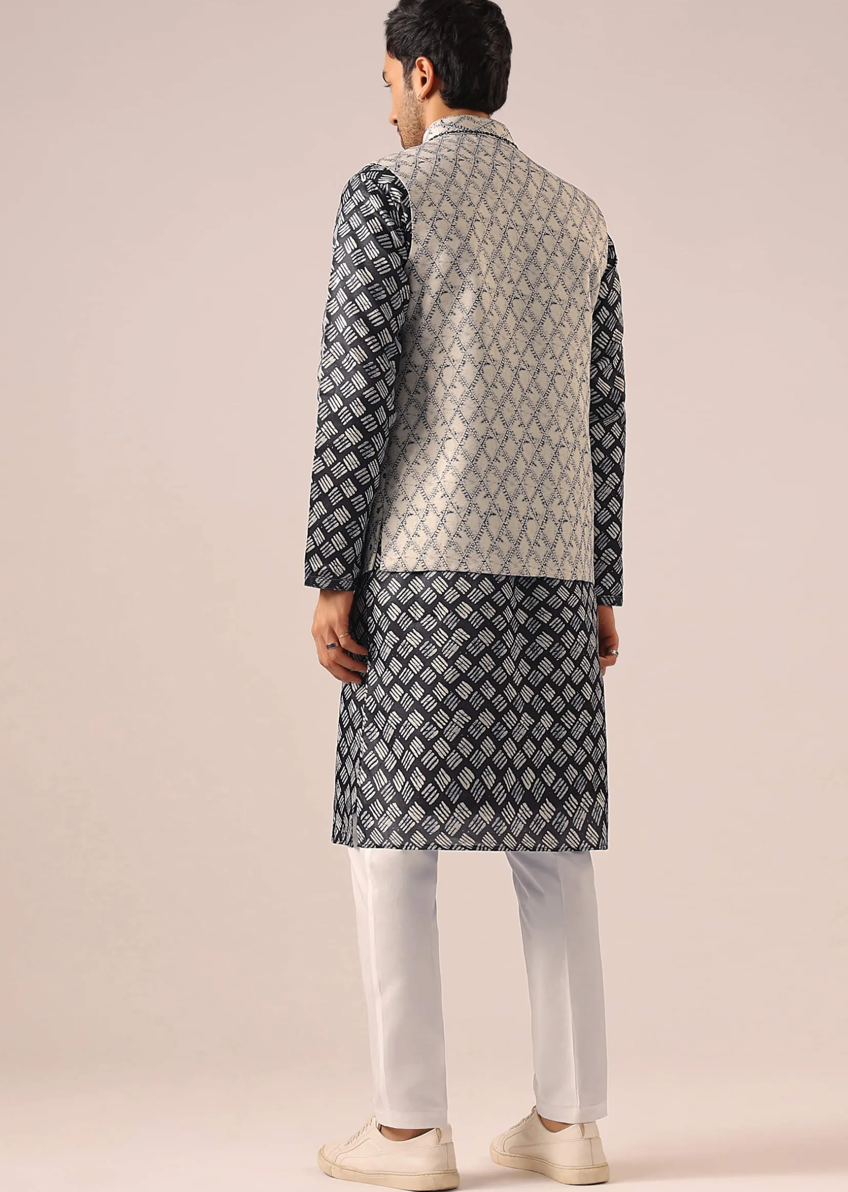 Black Printed Jacket And Kurta Set