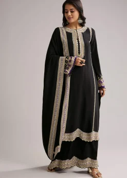 Black Printed Kurta Palazzo Set With Dupatta