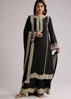 Black Printed Kurta Palazzo Set With Dupatta