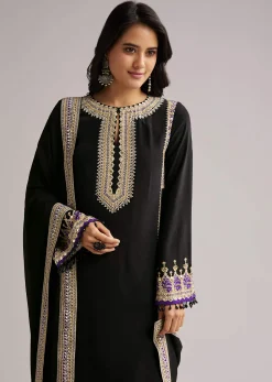 Black Printed Kurta Palazzo Set With Dupatta