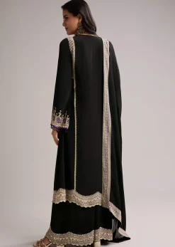 Black Printed Kurta Palazzo Set With Dupatta