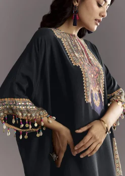 Black Printed Muslin Kurta Dhoti Set