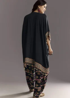 Black Printed Muslin Kurta Dhoti Set