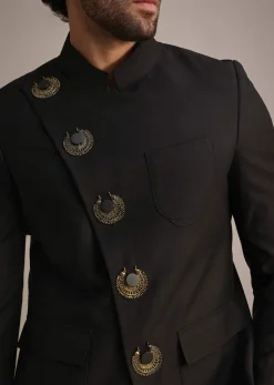 Black Rayon Angrakha Jodhpuri Suit