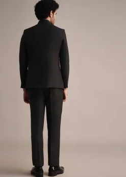 Black Rayon Angrakha Jodhpuri Suit