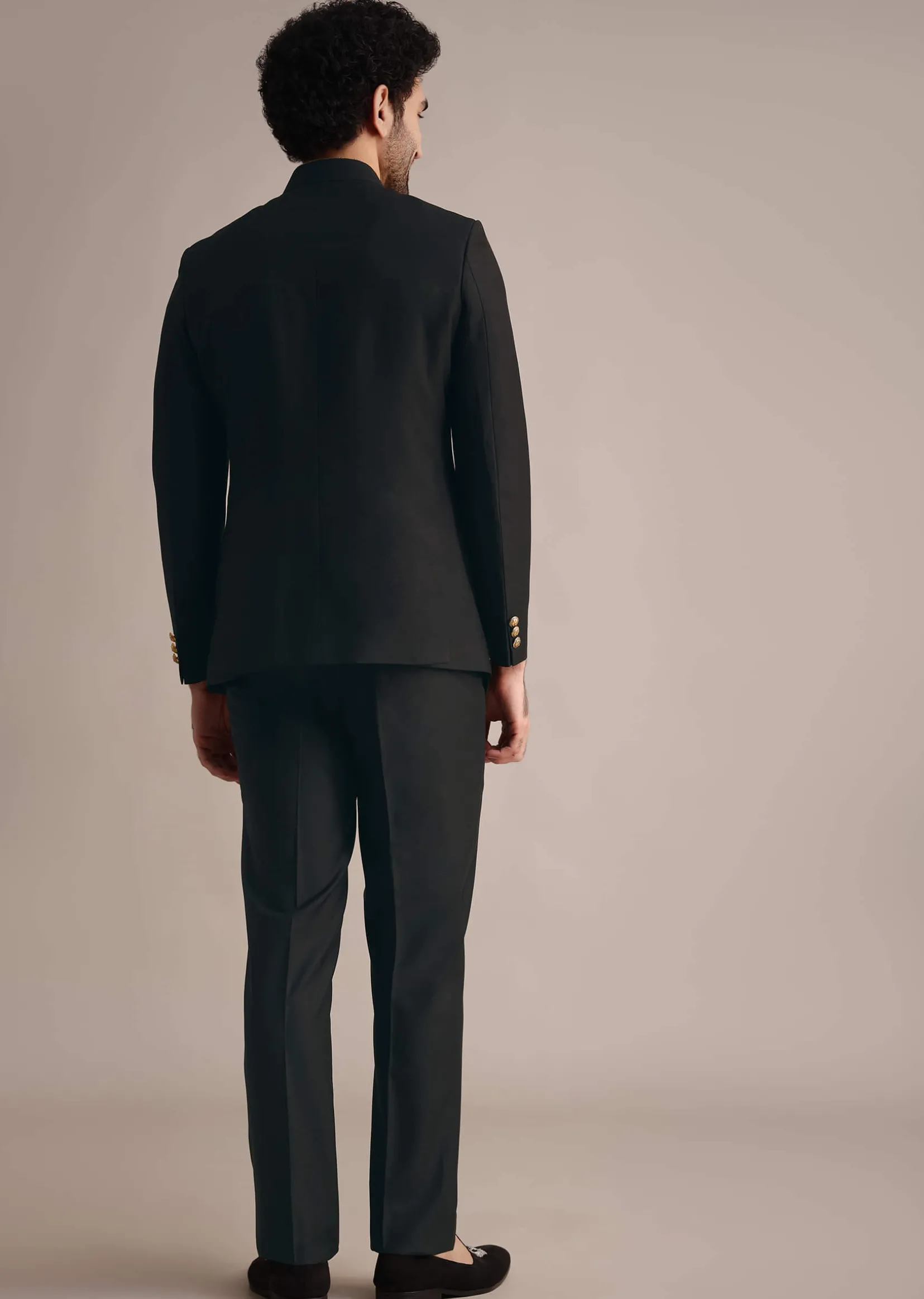 Black Rayon Jodhpuri Suit With Embroidered Collar