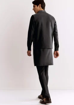 Black Rayon Kurta Jacket Set With Embroidery