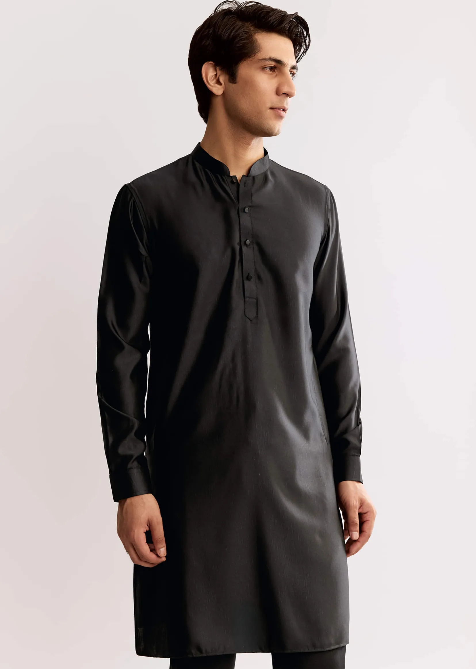 Black Rayon Kurta Jacket Set With Embroidery