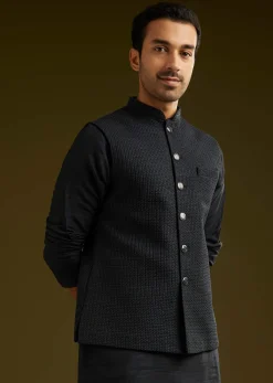 Black Rayon Kurta Jacket Set