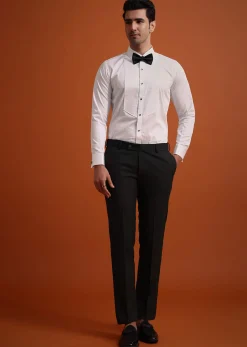 Black Rayon Tuxedo And Pant Set With Embellished Stones