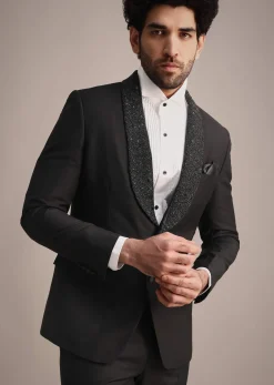 Black Rayon Tuxedo With Beaded Lapel
